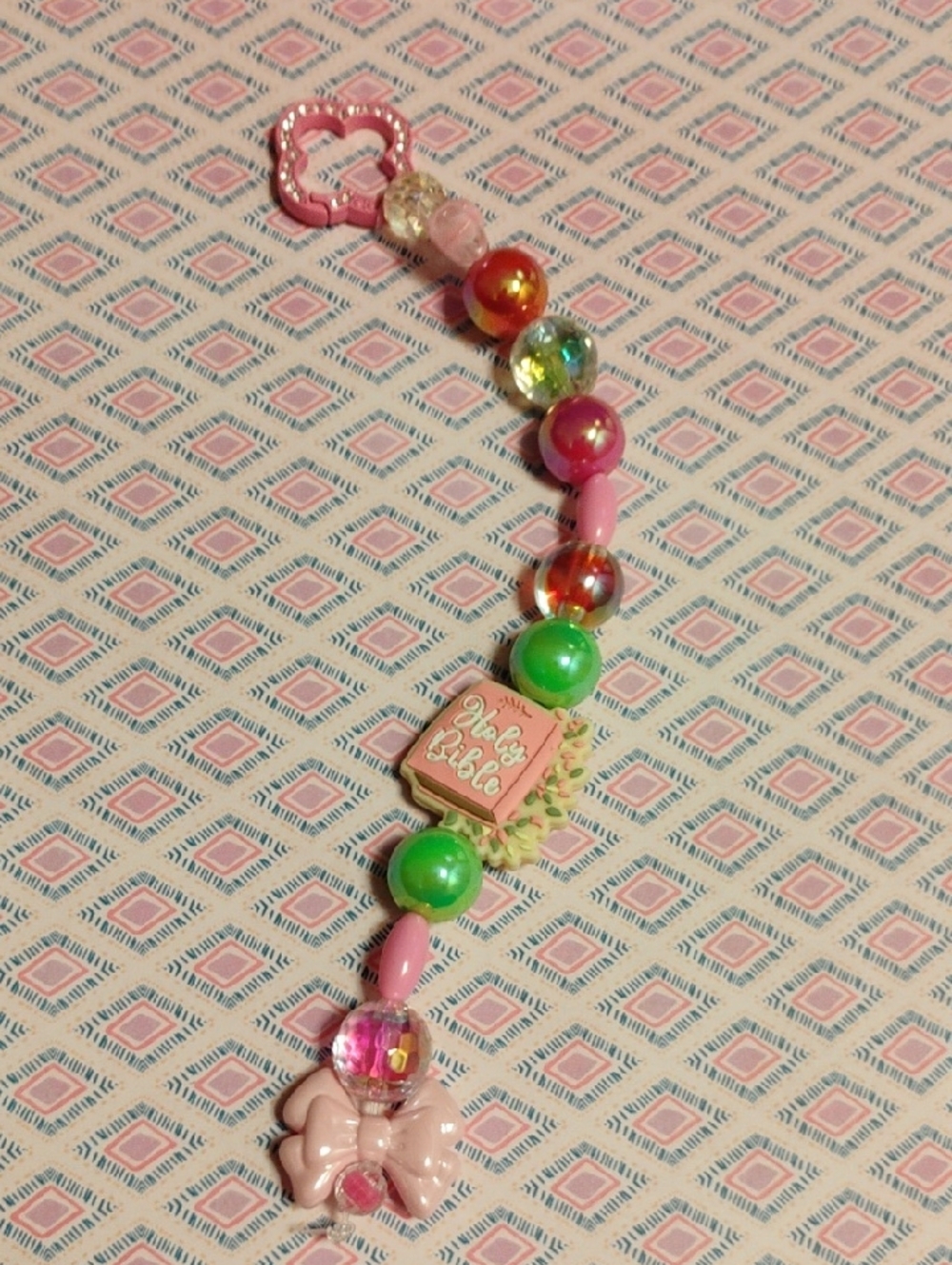 Kids Pink Beaded Bible Charm Bracelet